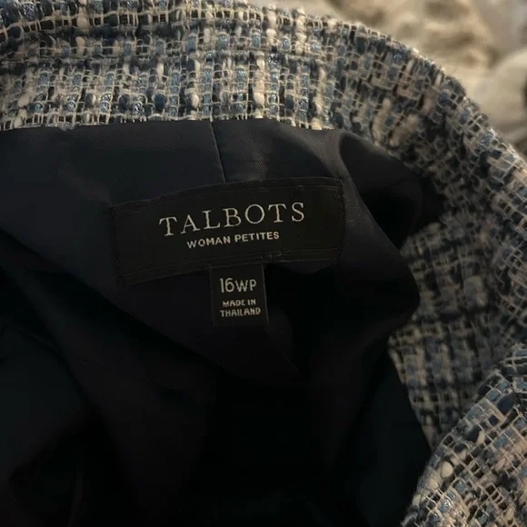 NWOT TALBOTS Navy & White Tweed Blazer, 2Pkts, 3 Buttons w/Detailed Buttons - Picture 7 of 14